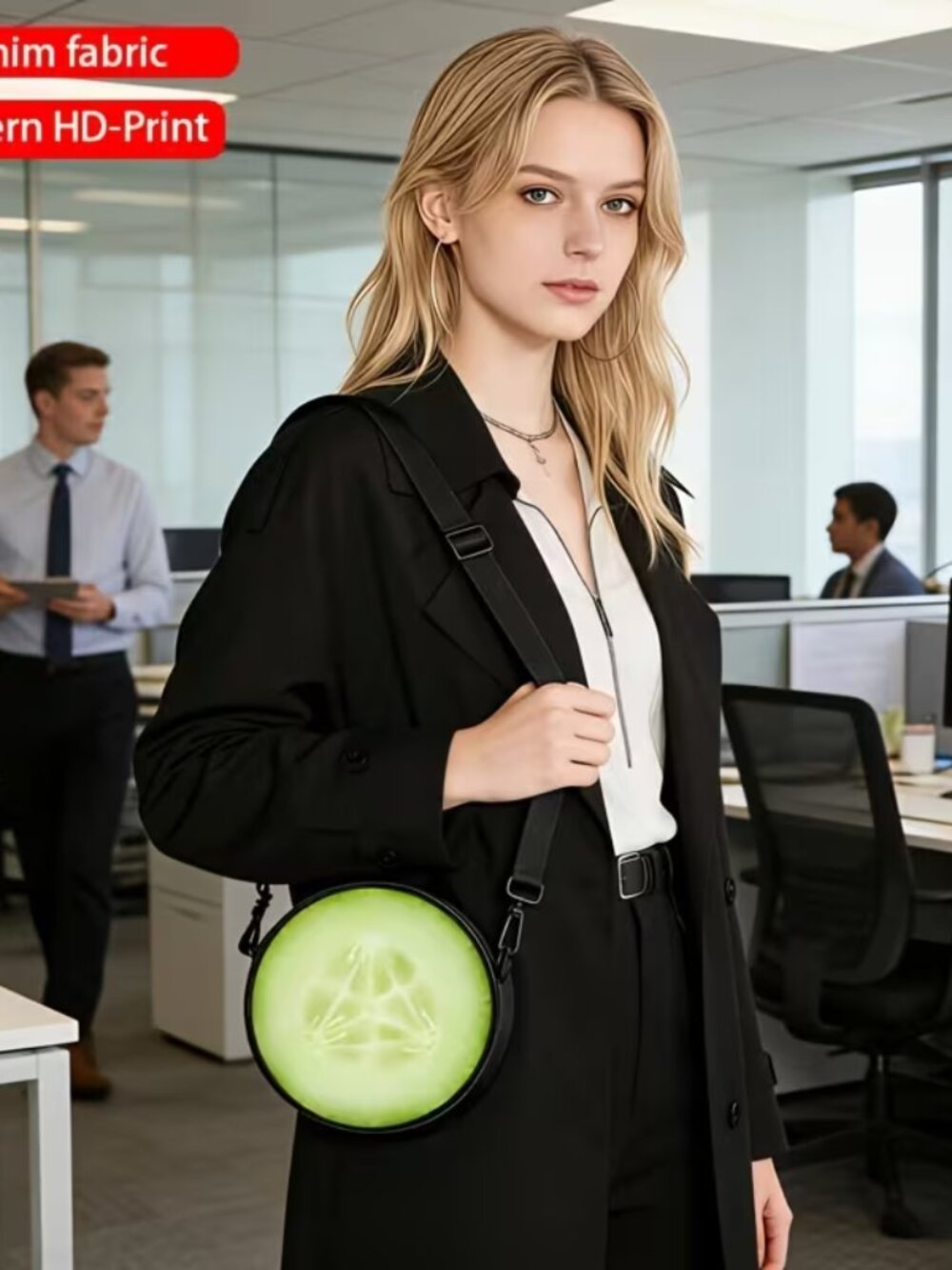 Women's Novelty Cucumber Slice Round Crossbody Shoulder Bag Green Purse